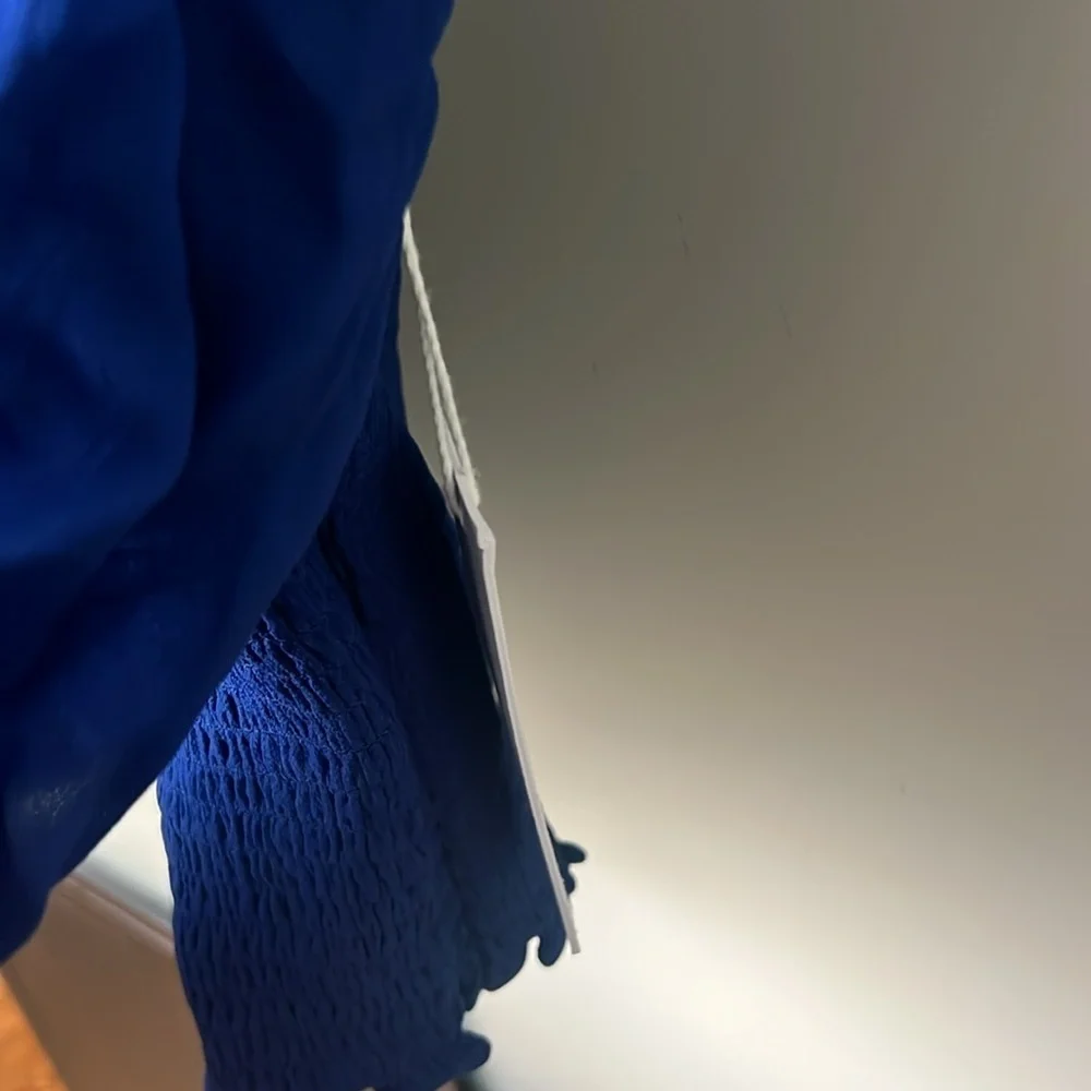 Reformation Royal Blue Smocked Long Sleeve Blouse